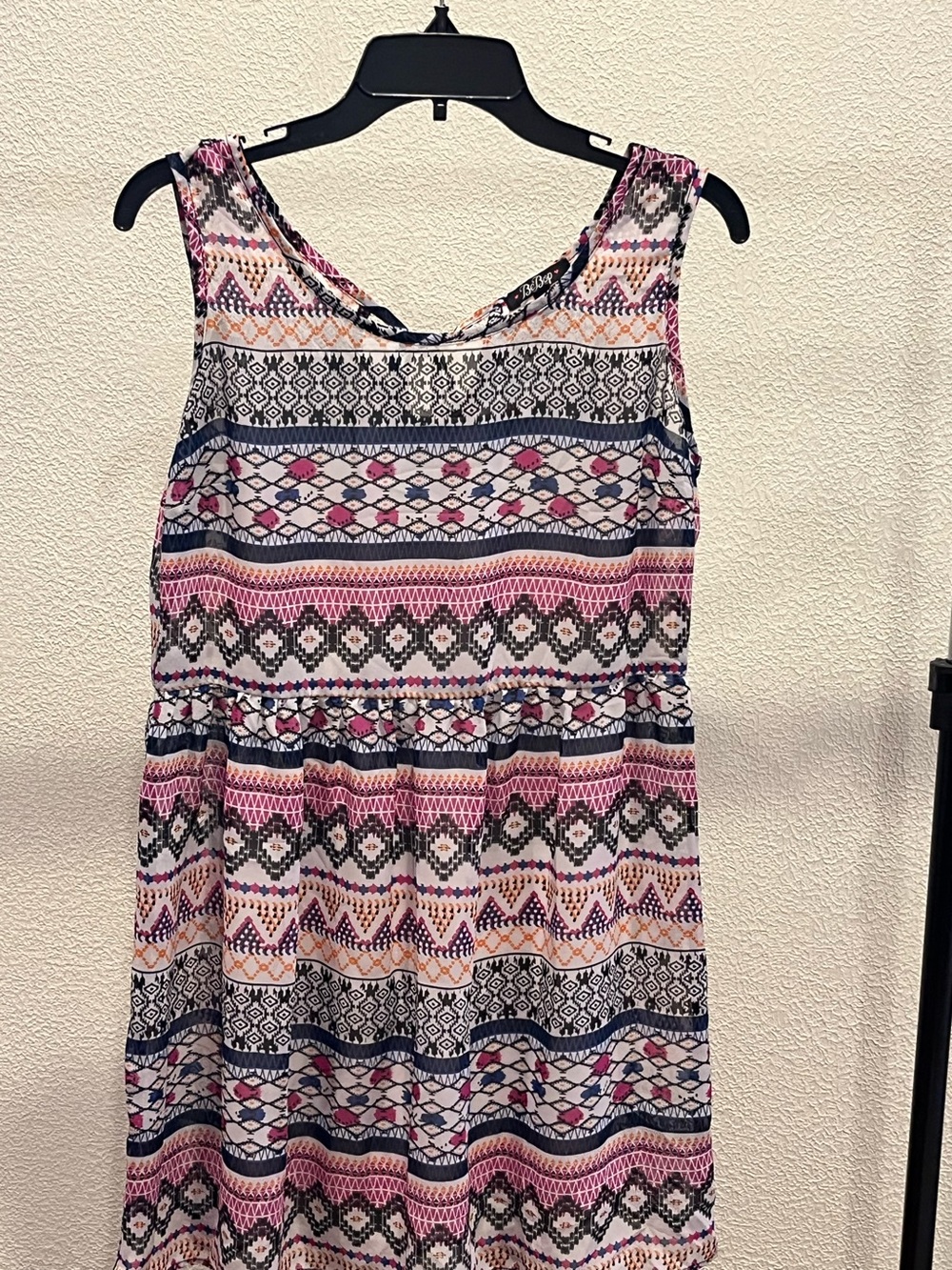 BeBop Pink Navy Cream Patterned Sleeveless Tank Dress M